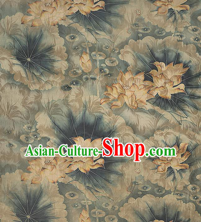 Chinese Classical Lotus Pattern Silk Drapery Traditional Cheongsam Gambiered Guangdong Gauze Blue Brocade Fabric