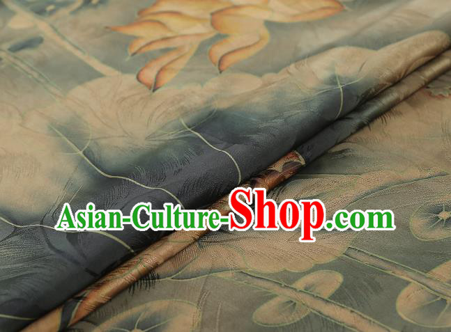 Chinese Classical Lotus Pattern Silk Drapery Traditional Cheongsam Gambiered Guangdong Gauze Blue Brocade Fabric
