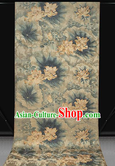 Chinese Classical Lotus Pattern Silk Drapery Traditional Cheongsam Gambiered Guangdong Gauze Blue Brocade Fabric