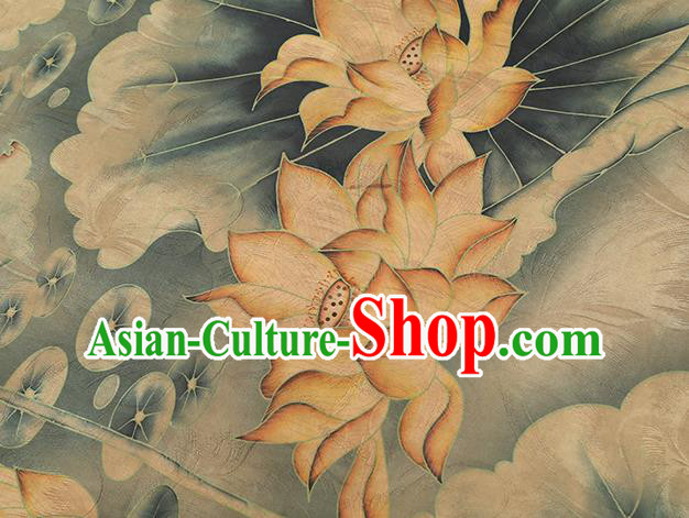 Chinese Classical Lotus Pattern Silk Drapery Traditional Cheongsam Gambiered Guangdong Gauze Blue Brocade Fabric