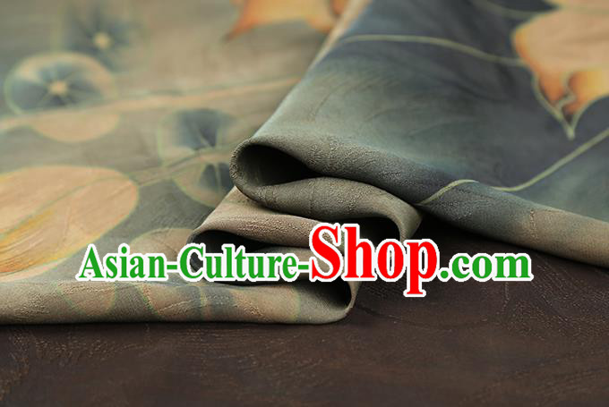 Chinese Classical Lotus Pattern Silk Drapery Traditional Cheongsam Gambiered Guangdong Gauze Blue Brocade Fabric