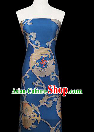 Chinese Traditional Cheongsam Brocade Fabric Classical Pattern Blue Gambiered Guangdong Gauze Silk Drapery