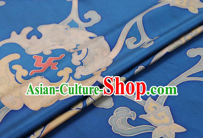 Chinese Traditional Cheongsam Brocade Fabric Classical Pattern Blue Gambiered Guangdong Gauze Silk Drapery