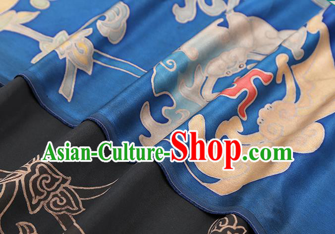 Chinese Traditional Cheongsam Brocade Fabric Classical Pattern Blue Gambiered Guangdong Gauze Silk Drapery