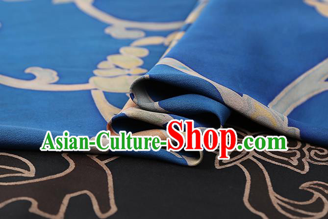 Chinese Traditional Cheongsam Brocade Fabric Classical Pattern Blue Gambiered Guangdong Gauze Silk Drapery
