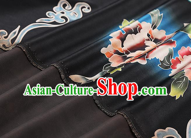 Chinese Silk Drapery Traditional Cheongsam Brocade Fabric Classical Peony Pattern Black Gambiered Guangdong Gauze