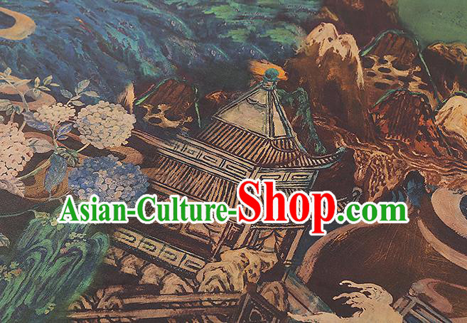 Chinese Green Silk Drapery Classical Crane Pattern Gambiered Guangdong Gauze Traditional Cheongsam Brocade Fabric