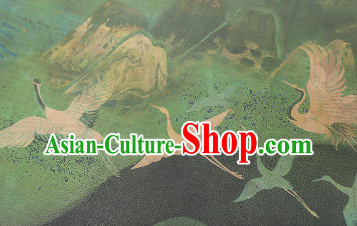 Chinese Green Silk Drapery Classical Crane Pattern Gambiered Guangdong Gauze Traditional Cheongsam Brocade Fabric
