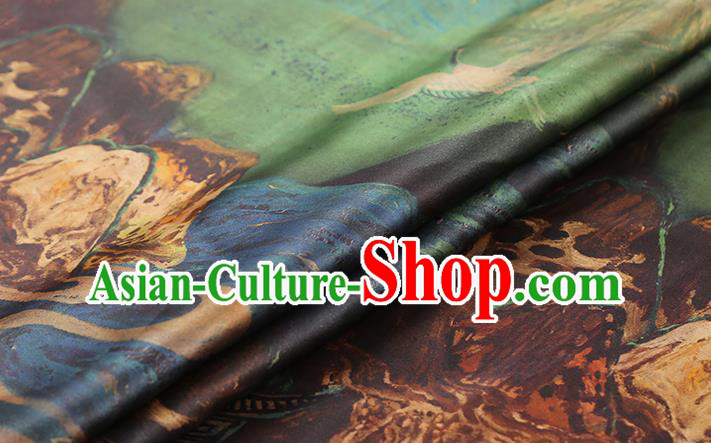 Chinese Green Silk Drapery Classical Crane Pattern Gambiered Guangdong Gauze Traditional Cheongsam Brocade Fabric