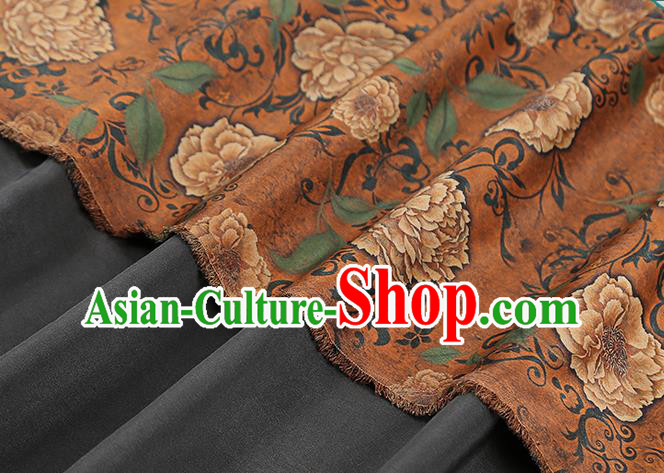Chinese Traditional Cheongsam Brocade Fabric Orange Silk Drapery Classical Roses Pattern Gambiered Guangdong Gauze