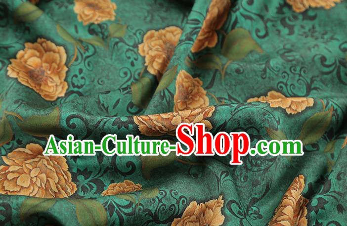 Chinese Classical Roses Pattern Gambiered Guangdong Gauze Traditional Cheongsam Brocade Fabric Green Silk Drapery