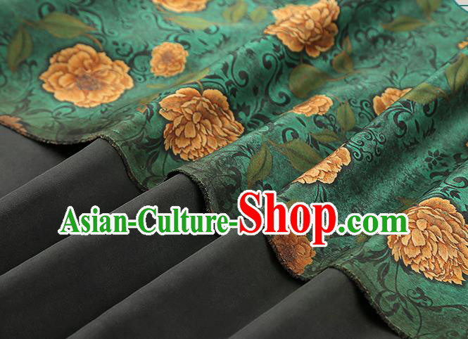 Chinese Classical Roses Pattern Gambiered Guangdong Gauze Traditional Cheongsam Brocade Fabric Green Silk Drapery