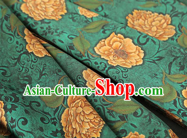 Chinese Classical Roses Pattern Gambiered Guangdong Gauze Traditional Cheongsam Brocade Fabric Green Silk Drapery