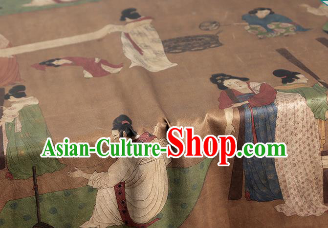 Chinese Classical Tang Dynasty Palace Beauty Pattern Gambiered Guangdong Gauze Traditional Cheongsam Brocade Fabric Silk Drapery