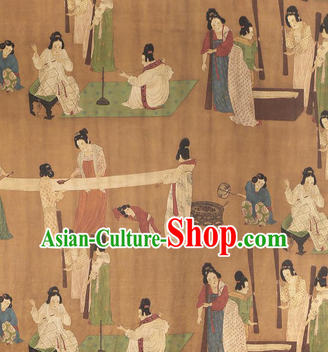 Chinese Classical Tang Dynasty Palace Beauty Pattern Gambiered Guangdong Gauze Traditional Cheongsam Brocade Fabric Silk Drapery