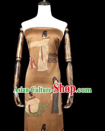 Chinese Classical Tang Dynasty Palace Beauty Pattern Gambiered Guangdong Gauze Traditional Cheongsam Brocade Fabric Silk Drapery