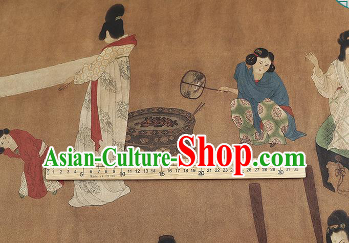 Chinese Classical Tang Dynasty Palace Beauty Pattern Gambiered Guangdong Gauze Traditional Cheongsam Brocade Fabric Silk Drapery