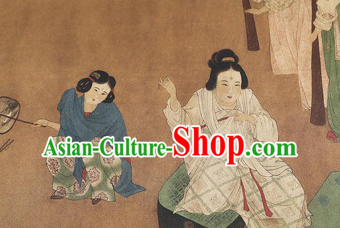 Chinese Classical Tang Dynasty Palace Beauty Pattern Gambiered Guangdong Gauze Traditional Cheongsam Brocade Fabric Silk Drapery
