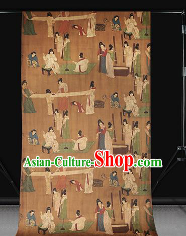 Chinese Classical Tang Dynasty Palace Beauty Pattern Gambiered Guangdong Gauze Traditional Cheongsam Brocade Fabric Silk Drapery