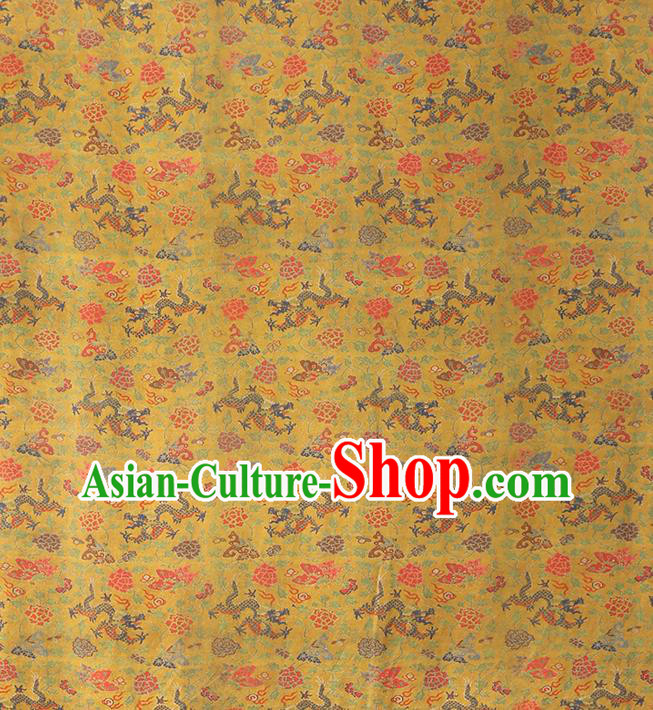 Chinese Classical Dragons Pattern Gambiered Guangdong Gauze Traditional Cheongsam Brocade Fabric Golden Silk Drapery