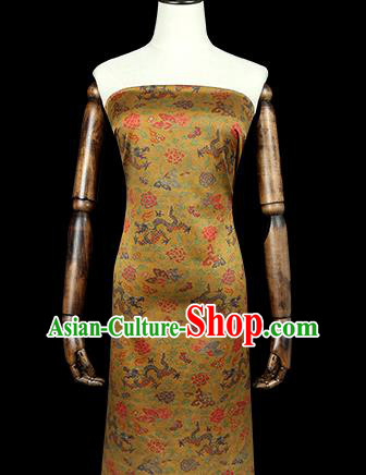 Chinese Classical Dragons Pattern Gambiered Guangdong Gauze Traditional Cheongsam Brocade Fabric Golden Silk Drapery