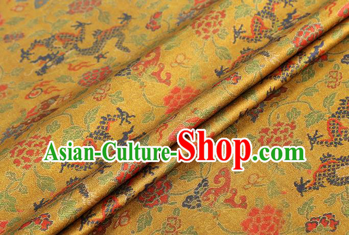 Chinese Classical Dragons Pattern Gambiered Guangdong Gauze Traditional Cheongsam Brocade Fabric Golden Silk Drapery