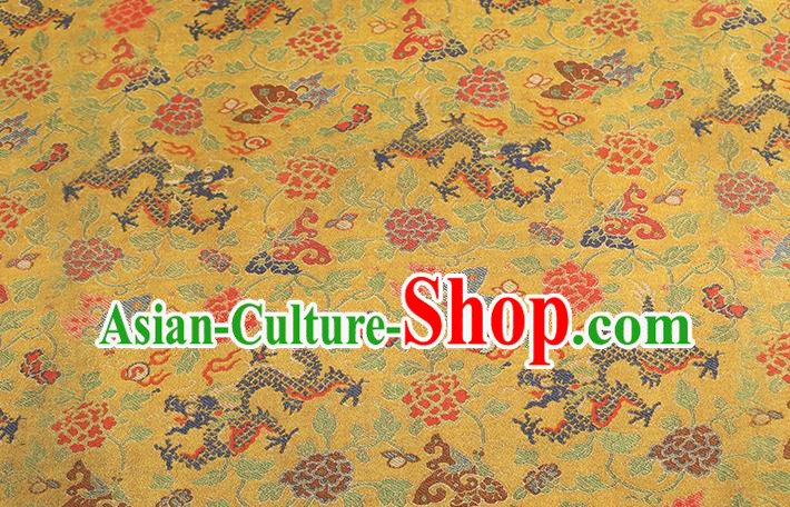 Chinese Classical Dragons Pattern Gambiered Guangdong Gauze Traditional Cheongsam Brocade Fabric Golden Silk Drapery