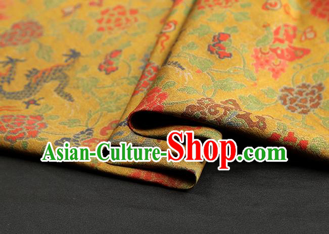 Chinese Classical Dragons Pattern Gambiered Guangdong Gauze Traditional Cheongsam Brocade Fabric Golden Silk Drapery