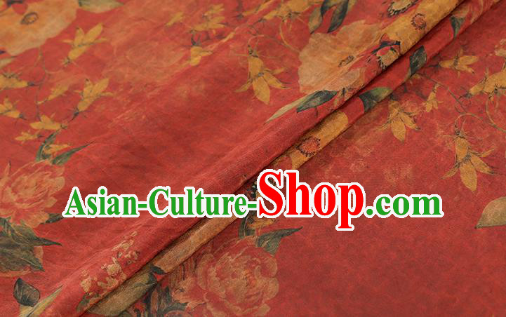 Chinese Cheongsam Brocade Fabric Traditional Flowers Pattern Red Silk Drapery Classical Gambiered Guangdong Gauze