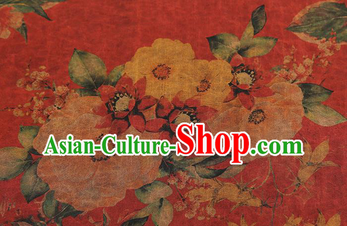 Chinese Cheongsam Brocade Fabric Traditional Flowers Pattern Red Silk Drapery Classical Gambiered Guangdong Gauze