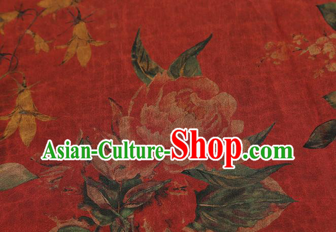 Chinese Cheongsam Brocade Fabric Traditional Flowers Pattern Red Silk Drapery Classical Gambiered Guangdong Gauze