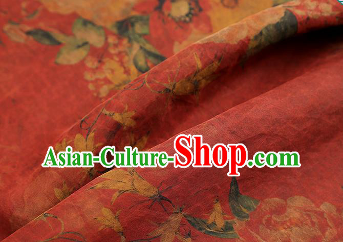 Chinese Cheongsam Brocade Fabric Traditional Flowers Pattern Red Silk Drapery Classical Gambiered Guangdong Gauze