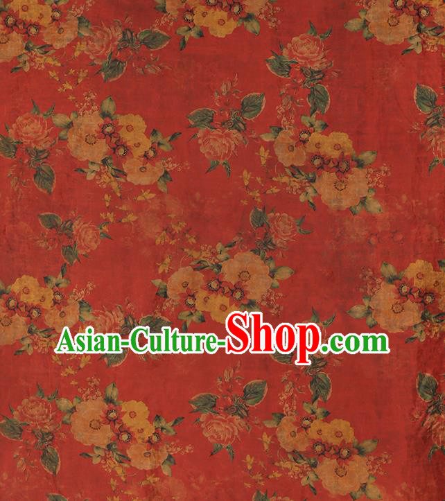 Chinese Cheongsam Brocade Fabric Traditional Flowers Pattern Red Silk Drapery Classical Gambiered Guangdong Gauze