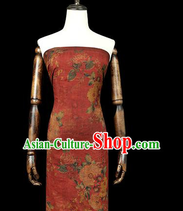 Chinese Cheongsam Brocade Fabric Traditional Flowers Pattern Red Silk Drapery Classical Gambiered Guangdong Gauze