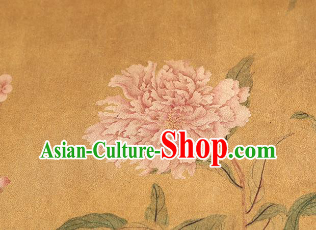 Chinese Classical Gambiered Guangdong Gauze Cheongsam Brocade Fabric Traditional Flowers Pattern Ginger Silk Drapery