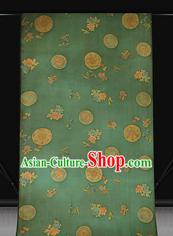 Chinese Cheongsam Green Brocade Fabric Classical Gambiered Guangdong Gauze Traditional Peony Pattern Silk Drapery