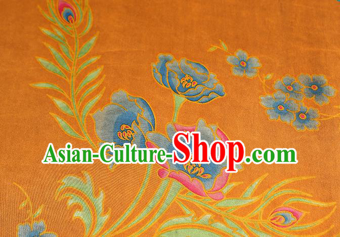 Chinese Traditional Feather Pattern Silk Drapery Cheongsam Orange Brocade Fabric Classical Gambiered Guangdong Gauze