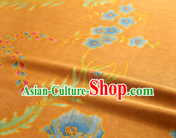 Chinese Traditional Feather Pattern Silk Drapery Cheongsam Orange Brocade Fabric Classical Gambiered Guangdong Gauze