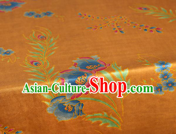 Chinese Traditional Feather Pattern Silk Drapery Cheongsam Orange Brocade Fabric Classical Gambiered Guangdong Gauze