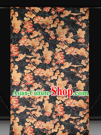 Chinese Cheongsam Black Brocade Fabric Traditional Lotus Pattern Silk Drapery Classical Gambiered Guangdong Gauze