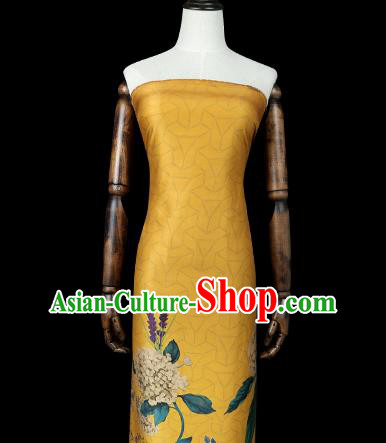 Chinese Traditional Flowers Pattern Silk Drapery Classical Gambiered Guangdong Gauze Cheongsam Yellow Brocade Fabric