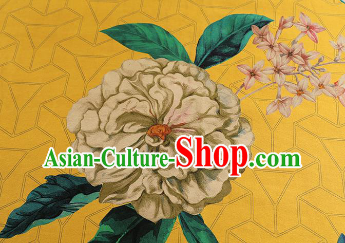 Chinese Traditional Flowers Pattern Silk Drapery Classical Gambiered Guangdong Gauze Cheongsam Yellow Brocade Fabric