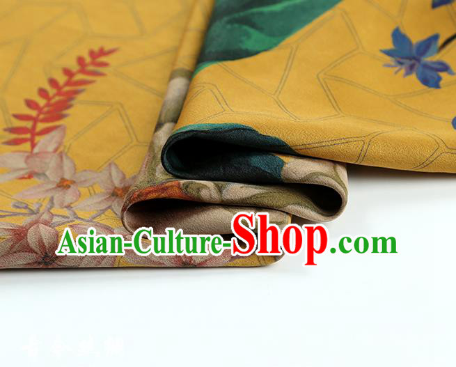 Chinese Traditional Flowers Pattern Silk Drapery Classical Gambiered Guangdong Gauze Cheongsam Yellow Brocade Fabric