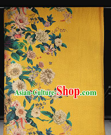 Chinese Traditional Flowers Pattern Silk Drapery Classical Gambiered Guangdong Gauze Cheongsam Yellow Brocade Fabric