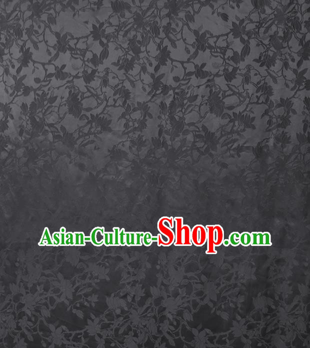 Chinese Classical Jacquard Mangnolia Gambiered Guangdong Gauze Cheongsam Black Silk Drapery Traditional Brocade Fabric