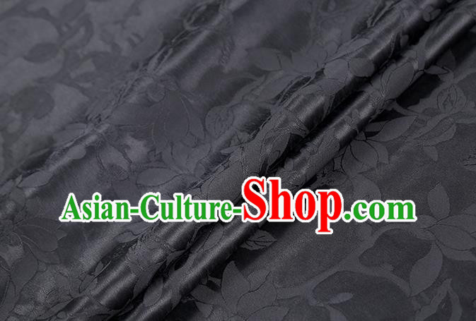 Chinese Classical Jacquard Mangnolia Gambiered Guangdong Gauze Cheongsam Black Silk Drapery Traditional Brocade Fabric