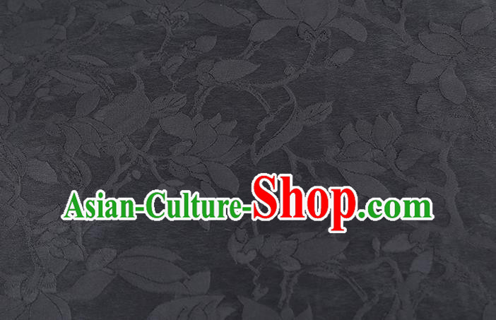 Chinese Classical Jacquard Mangnolia Gambiered Guangdong Gauze Cheongsam Black Silk Drapery Traditional Brocade Fabric