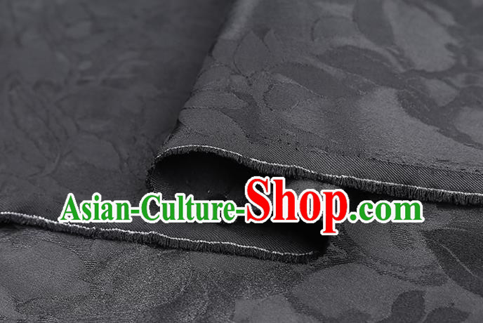 Chinese Classical Jacquard Mangnolia Gambiered Guangdong Gauze Cheongsam Black Silk Drapery Traditional Brocade Fabric
