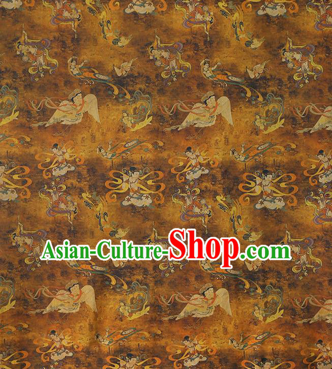 Chinese Traditional Brocade Fabric Classical Goddess Pattern Gambiered Guangdong Gauze Cheongsam Ginger Silk Drapery