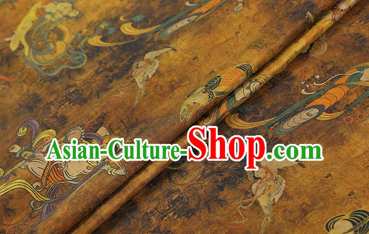 Chinese Traditional Brocade Fabric Classical Goddess Pattern Gambiered Guangdong Gauze Cheongsam Ginger Silk Drapery